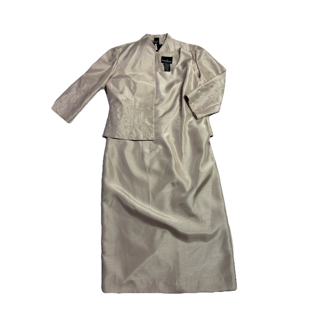 Positive Attitude Women's Petite 4P Gold 2 Pcs Set Dress & Jacket Old Money‎ Gem